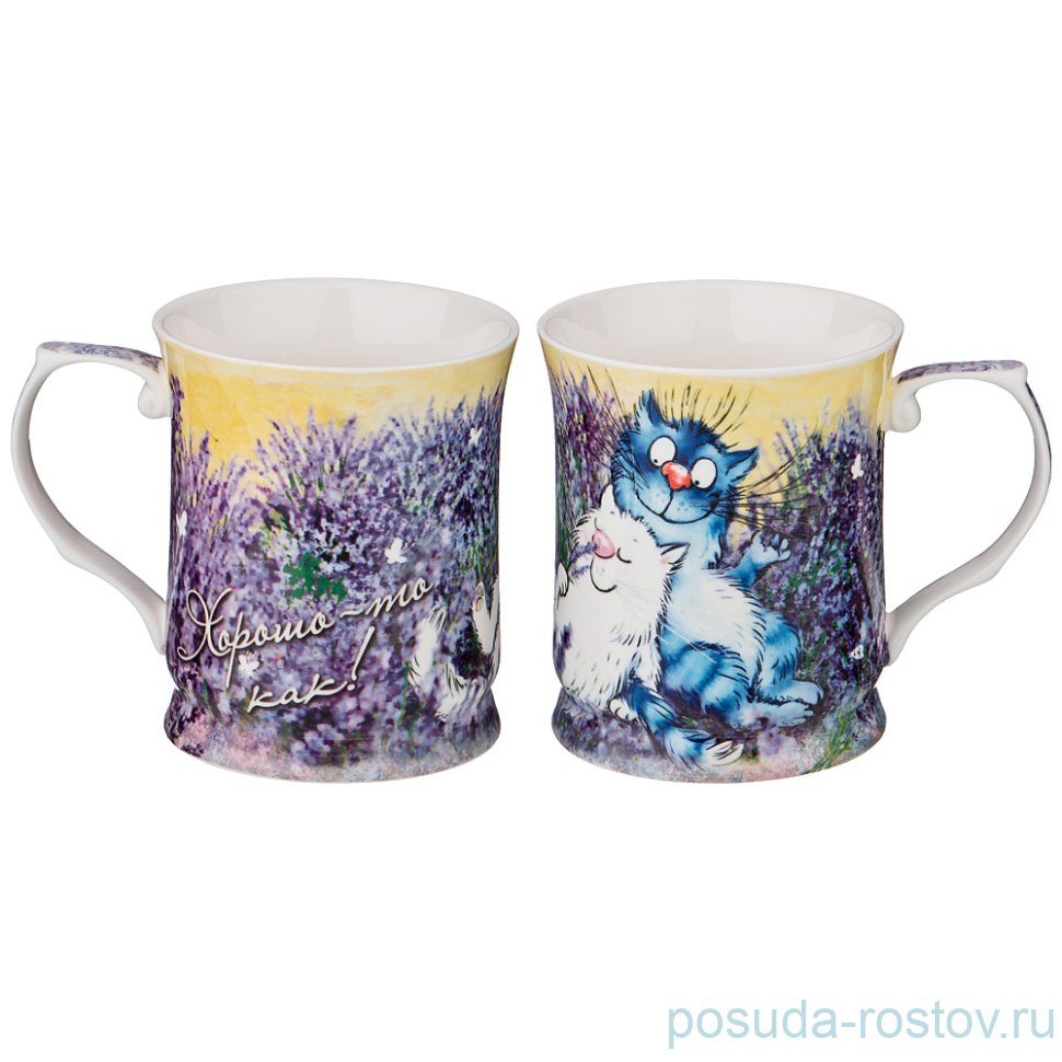 Кружка 400 мл "Синие коты /Лаванда" / 200915
