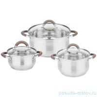 Набор кастрюль 6 предметов (1,7/3,5/6,5 л) со стеклянными крышками кофейные ручки &quot;Agnes&quot; / 278191