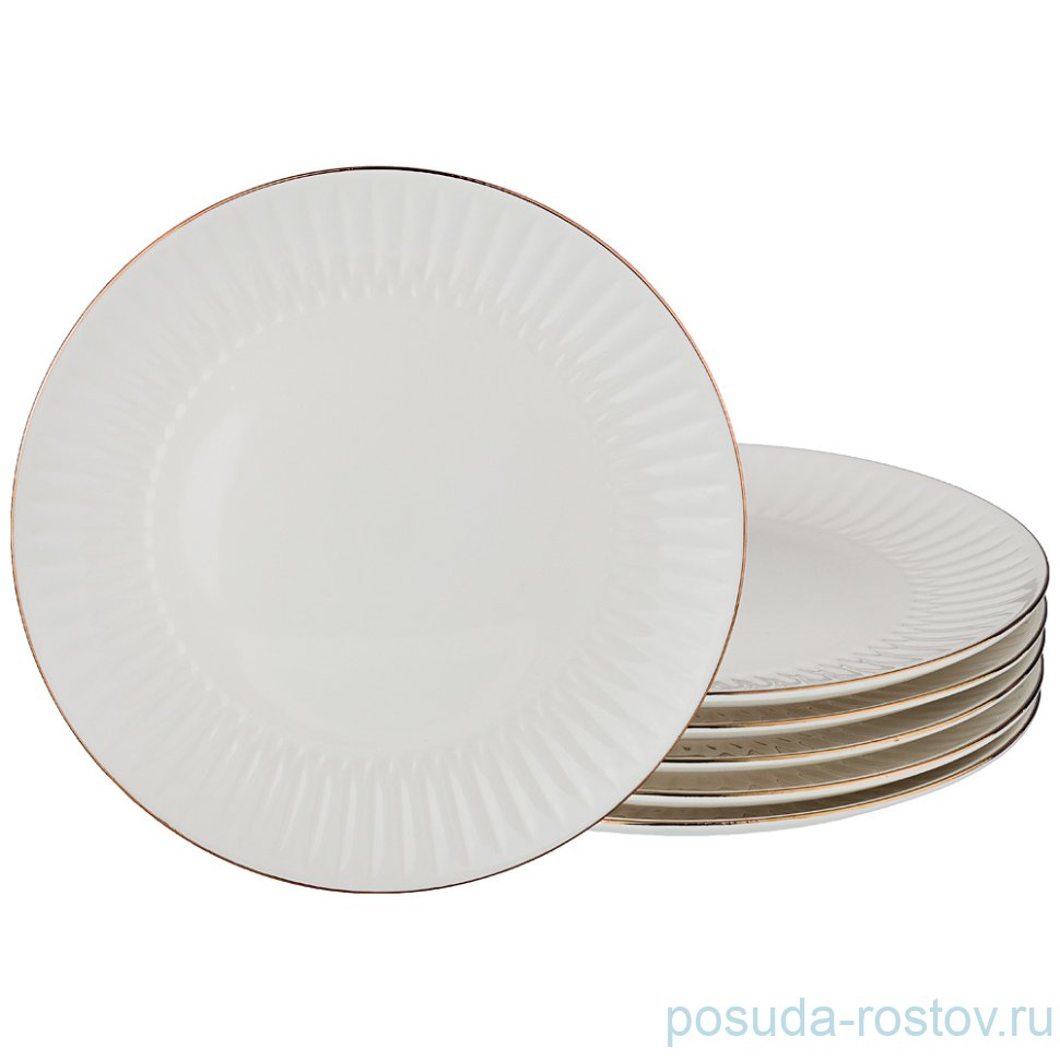 Набор тарелок 22 см 6 шт "Вайт /Отводка золото" / 195051 Набор тарелок 22 см 6 шт "Вайт /Отводка золото" / 195051