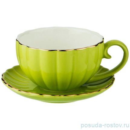 Чайный сервиз на 6 персон 15 предметов &quot;Салатный /Золото&quot; / 186991