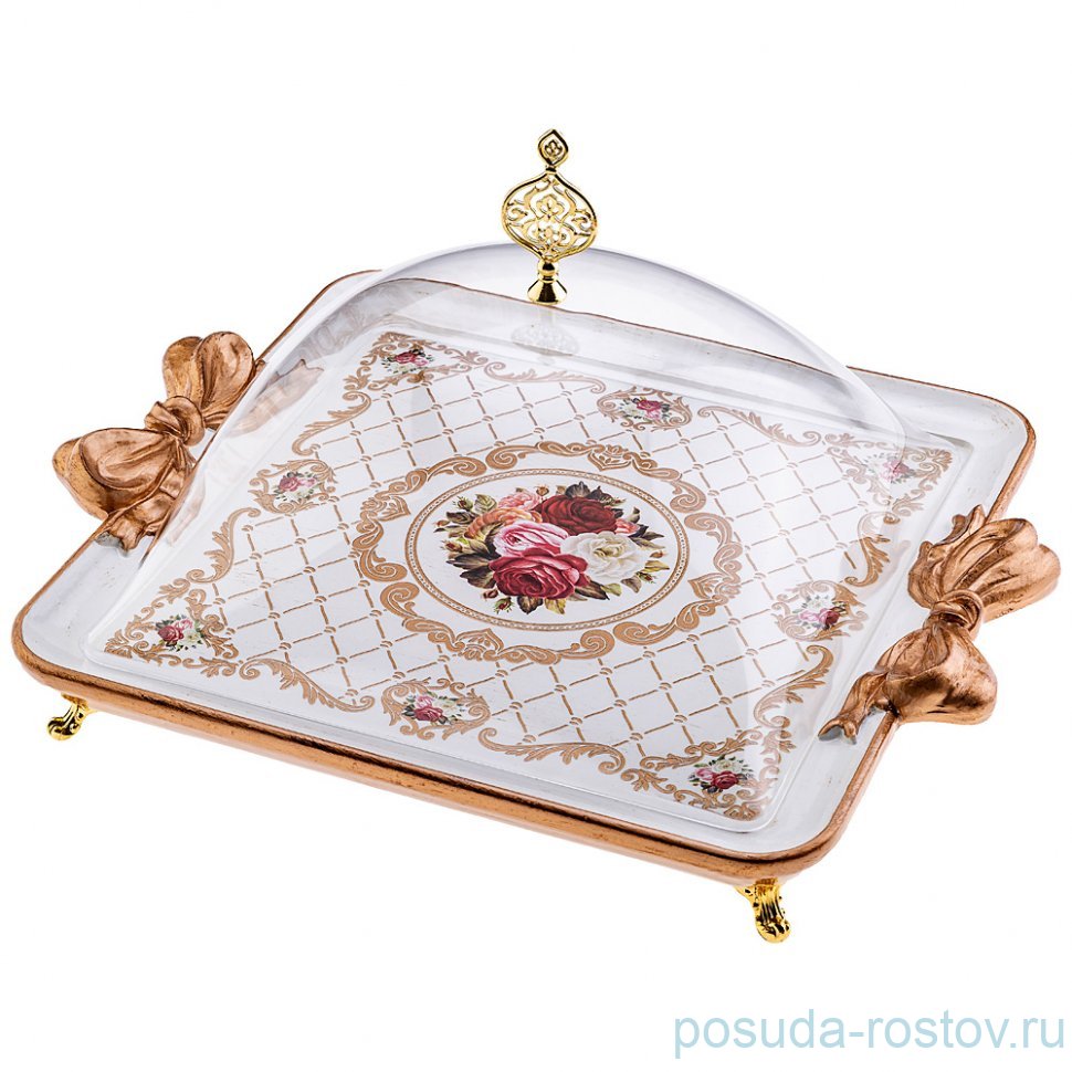Блюдо 48 х 40 х 18 см с крышкой квадратное "Розы" / 186628