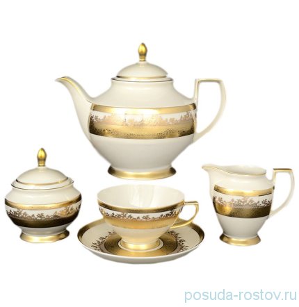 Чайный сервиз на 6 персон 15 предметов &quot;Констанц /Cream Gold 9320 /Золотая лента&quot; / 159909