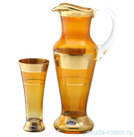 Набор для воды 7 предметов (кувшин 1,5 л + 6 стаканов) янтарный &quot;Иксовка /Матовая полоса золото&quot; SC / 133071
