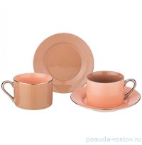 Набор чайных пар 220 мл 2 шт &quot;Розово-кофейные /Платина&quot; / 230678