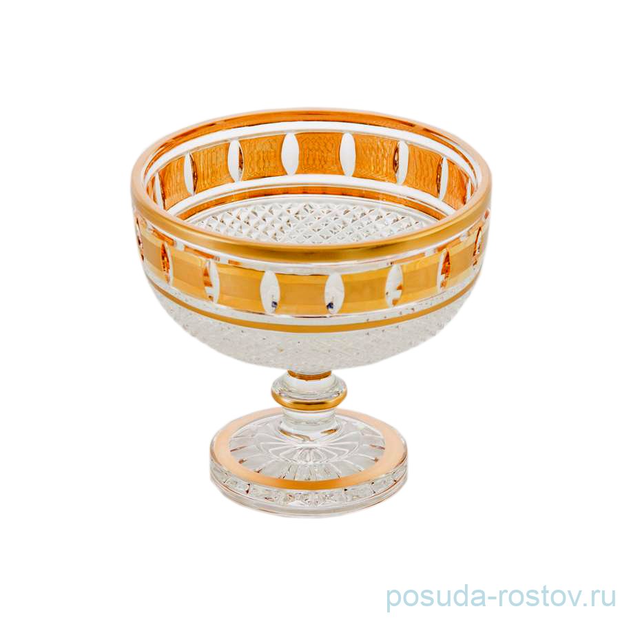 Ваза для конфет 13 см "Золотые окошки /Хрусталь с золотом" / 063026