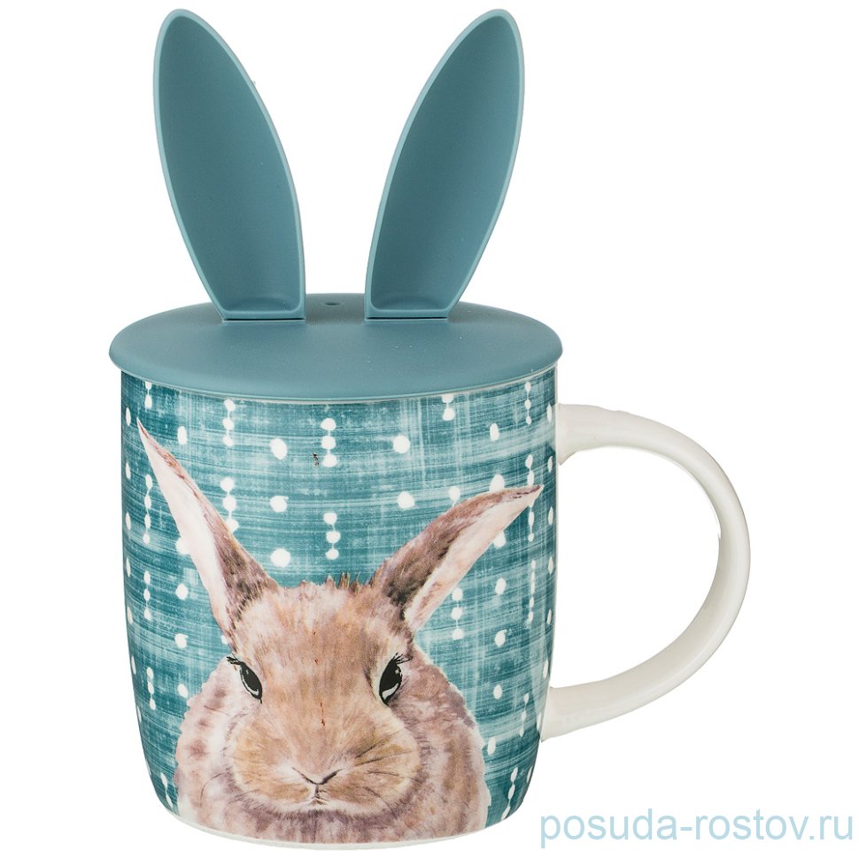 Кружка 420 мл с силиконовой крышкой синяя "лесная сказка" / 210556 Кружка 420 мл с силиконовой крышкой синяя "лесная сказка" / 210556