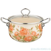 Кастрюля 16 см со стеклянной крышкой эмалированная 3 л &quot;Корейская роза&quot; / 231616