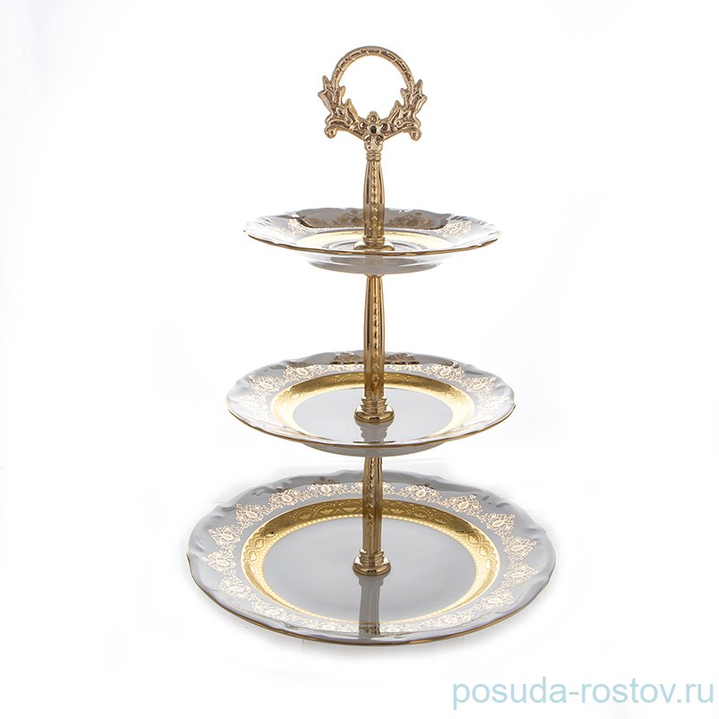 Этажерка 3-х ярусная Bavarian Porcelain "Мария-Тереза /Белая /Золотой орнамент с лентой" / 103888 Этажерка 3-х ярусная Bavarian Porcelain "Мария-Тереза /Белая /Золотой орнамент с лентой" / 103888