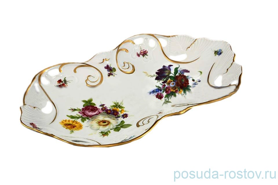Блюдо 35 см овальное ажурное "Корона /Мейсенский букет" / 151742 Блюдо 35 см овальное ажурное "Корона /Мейсенский букет" / 151742