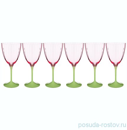 Бокалы для красного вина 400 мл 6 шт розовые &quot;Кейт /Оптика /D5097&quot; зелёная ножка / 170297