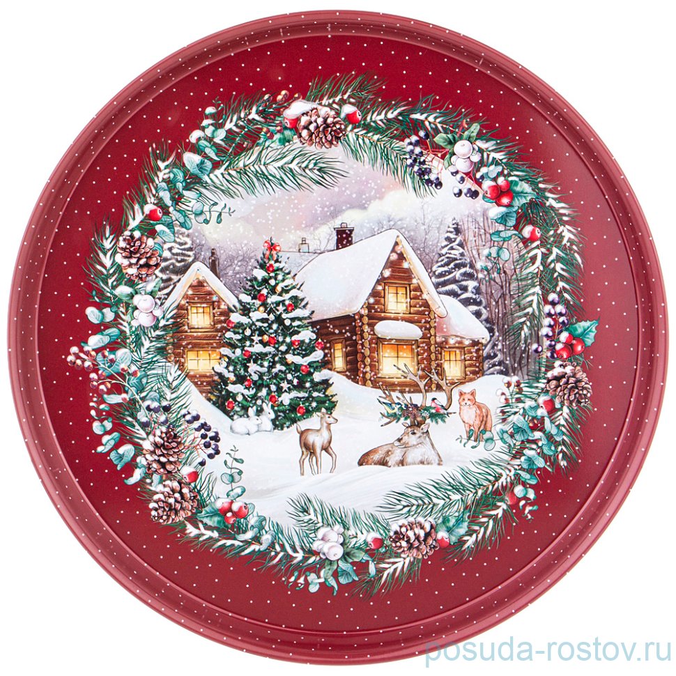 Поднос 33 х 2,1 см круглый сервировочный "Новый год" / 255450