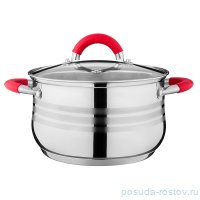 Кастрюля 20 х 12,5 см со стеклянной крышкой силиконовые ручки красные индукция 3,9 л &quot;Agness&quot; / 196234