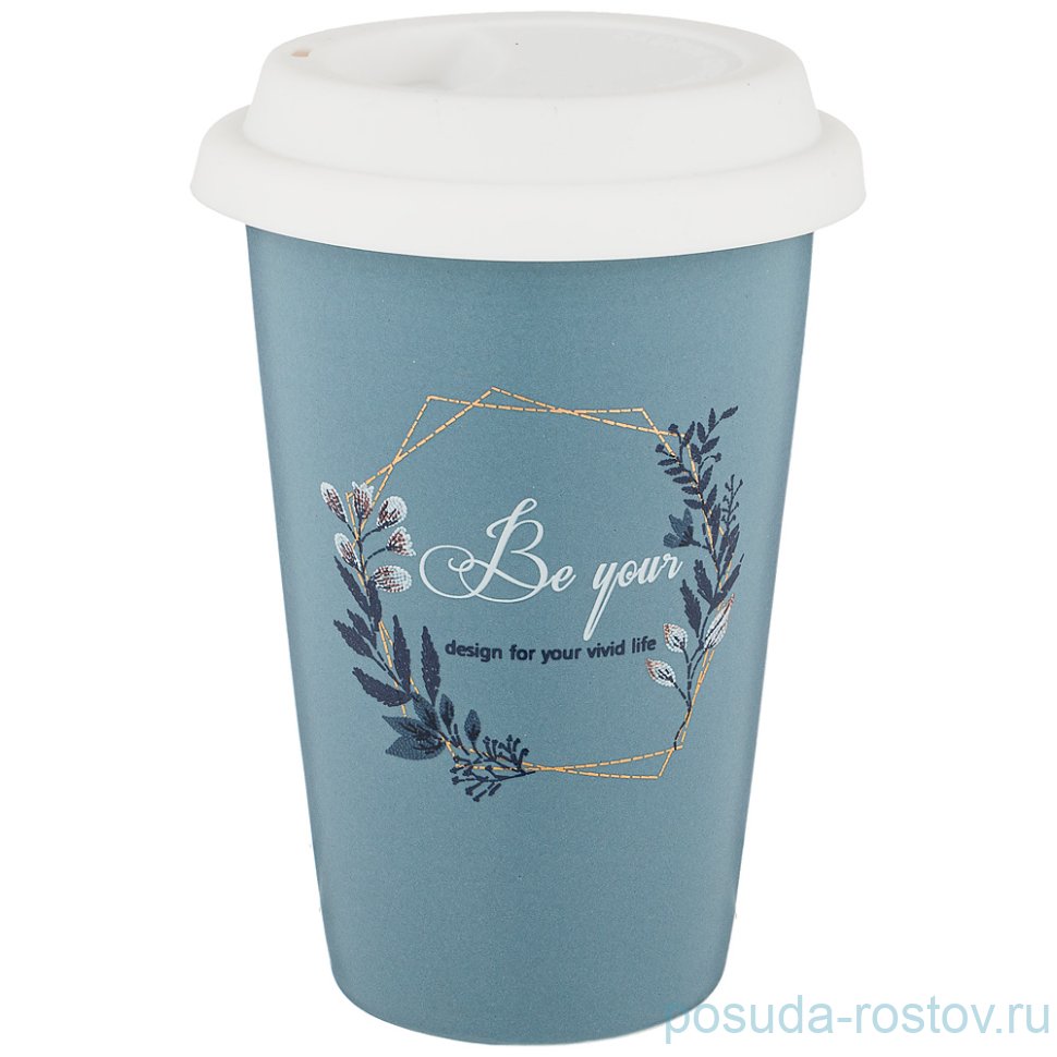 Кружка 420 мл с силиконовой крышкой синяя "Кофемания" / 210565