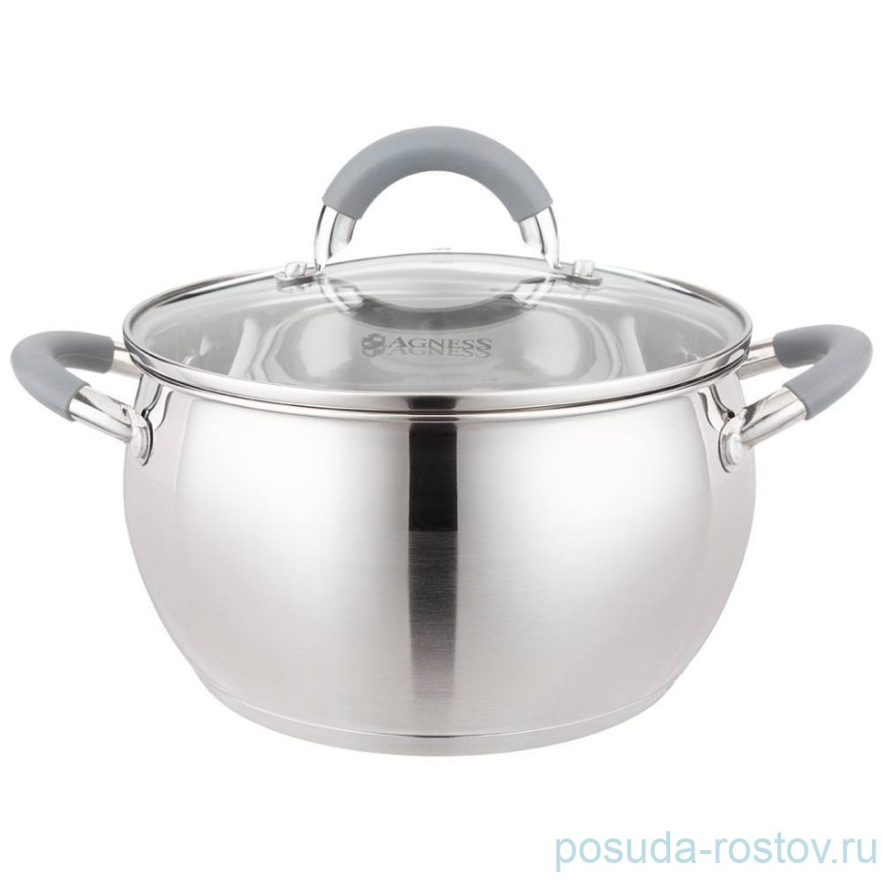 Кастрюля 20 х 11,5 см со стеклянной крышкой 3,3 л "Apple" серые ручки / 275419