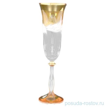 Бокалы для шампанского 190 мл 6 шт &quot;Анжела /Матовые листики /Золото на медовом&quot; E-V / 118346