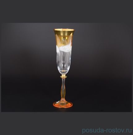 Бокалы для шампанского 190 мл 6 шт &quot;Анжела /Матовые листики /Золото на медовом&quot; E-V / 118346