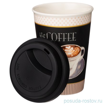 Кружка 390 мл с силиконовой крышкой и ободком чёрная &quot;Coffemania&quot; / 279664