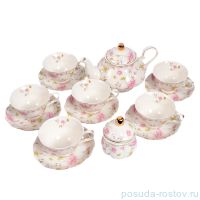 Чайный сервиз на 6 персон 14 предметов (без молочника) &quot;Розовые цветы&quot; / 150984