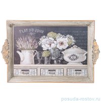 Поднос 39 х 26 см прямоугольный с ручками &quot;Старинный прованс&quot; / 329699