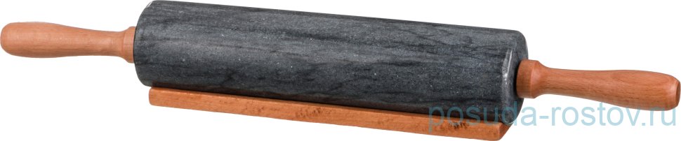 Скалка мраморная 46 х 6 см с деревянными ручками чёрная "Agness" / 196047