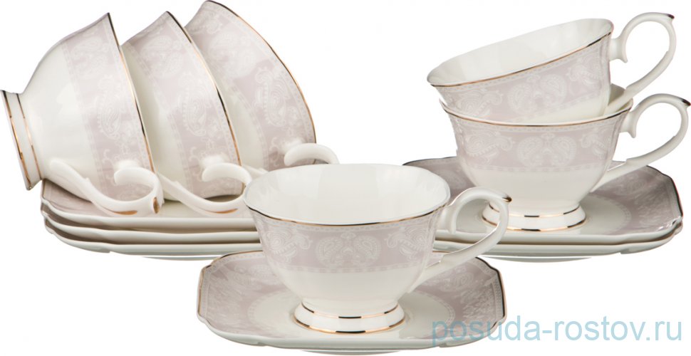 Набор чайных пар 220 мл 6 шт "Пинк Квадро" / 189183