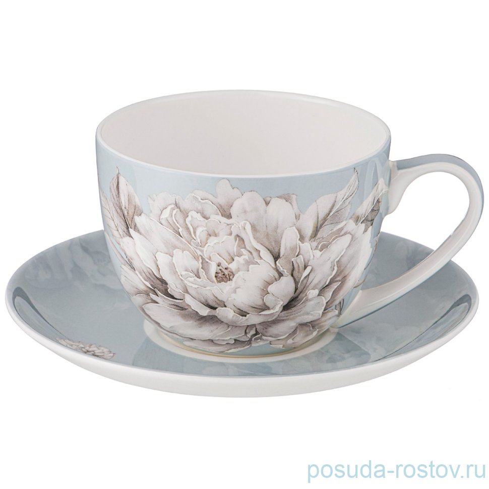 Чайная пара 330 мл 1 шт голубая "White flower" / 236297
