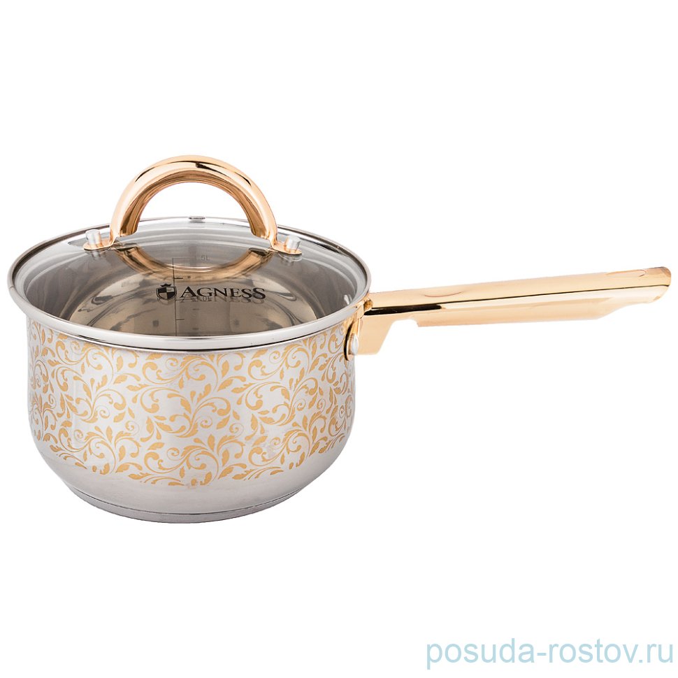 Ковш 16 х 9,5 см со стеклянной крышкой индукционное дно 1,8 л "Agness" / 196293