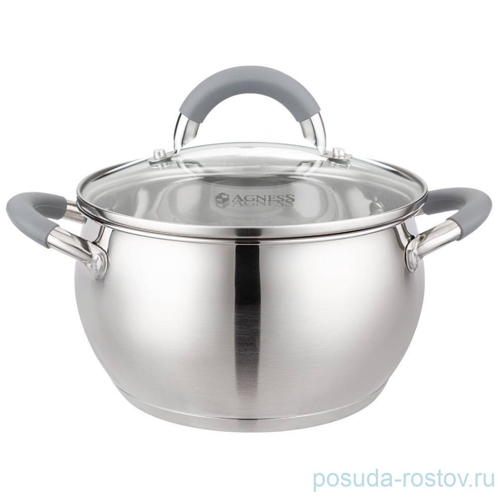 Кастрюля 18 х 10,5 см со стеклянной крышкой 2,4 л "Apple" серые ручки / 275418