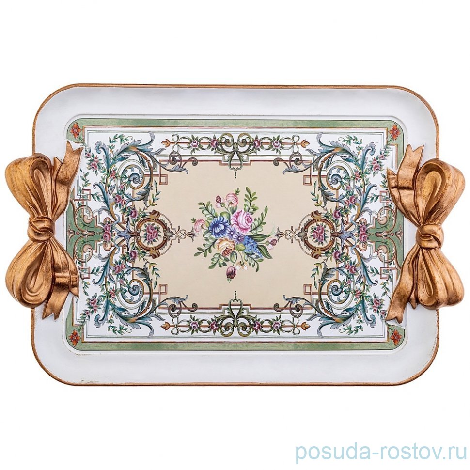 Поднос 48 х 32 х 4 см прямоугольный с ручками "Букет" / 186632