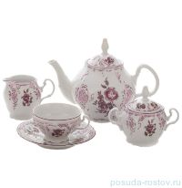 Чайный сервиз на 6 персон 15 предметов (205 мл) &quot;Бернадотт /Розовые розы&quot; (чайник с дыр, увел.ручка) / 110431