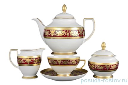 Чайный сервиз на 6 персон 15 предметов &quot;Констанц /Императорское золото /на красном&quot; / 033220