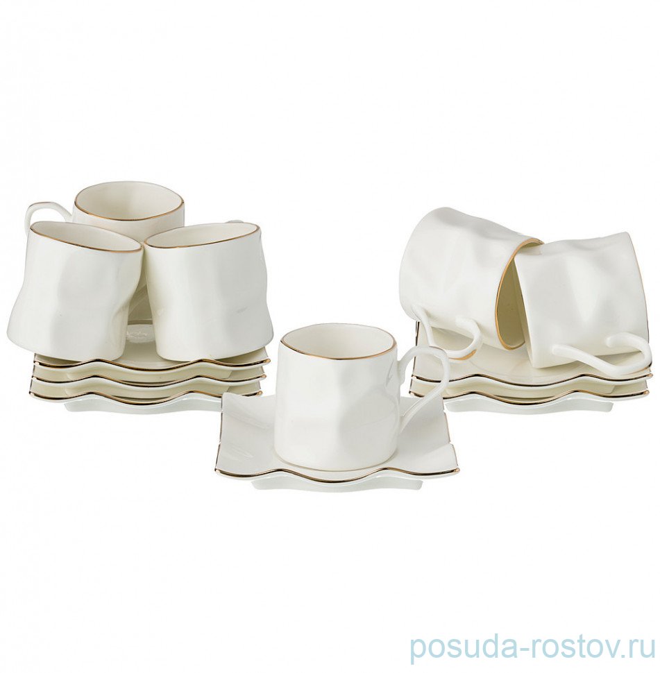 Набор кофейных пар 130 мл 6 шт "раффл голд" / 210438 Набор кофейных пар 130 мл 6 шт "раффл голд" / 210438