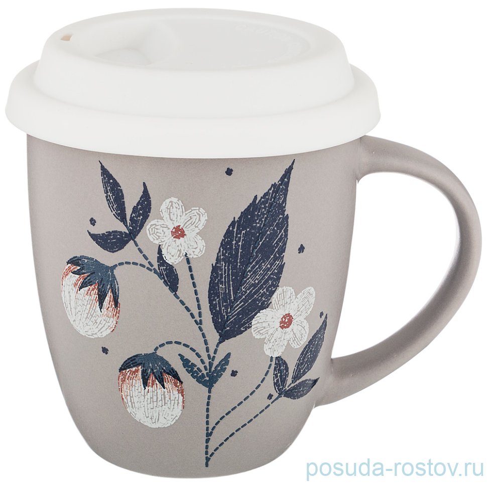 Кружка 400 мл с силиконовой крышкой серая "кофемания" / 210564 Кружка 400 мл с силиконовой крышкой серая "кофемания" / 210564