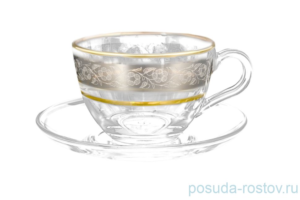 Набор чайных пар 220 мл 6 шт "Цветочный узор на платине" / 104201