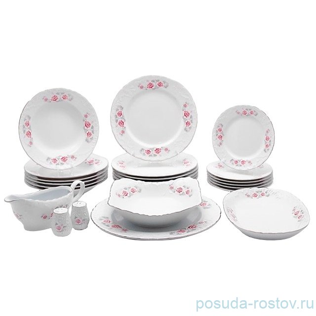 Столовый сервиз на 6 персон 24 предмета "Рококо /Серая роза /платина" (солонки) / 117348 Столовый сервиз на 6 персон 24 предмета "Рококо /Серая роза /платина" (солонки) / 117348