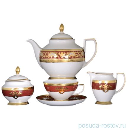 Чайный сервиз на 6 персон 15 предметов &quot;Констанц /Алена золото 3D&quot; красный / 091824