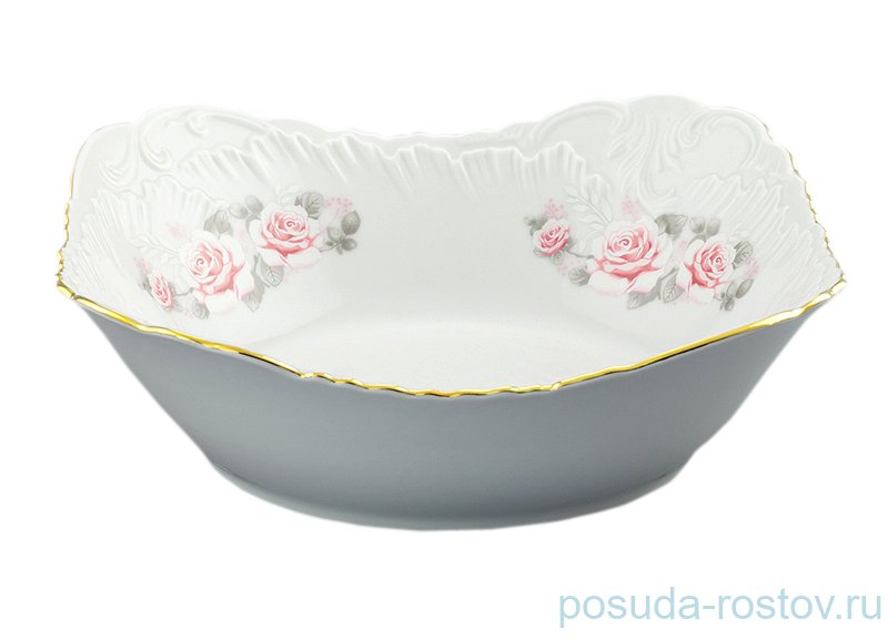 Салатник 14 см квадратный "Рококо /Серая роза /золото" / 061406