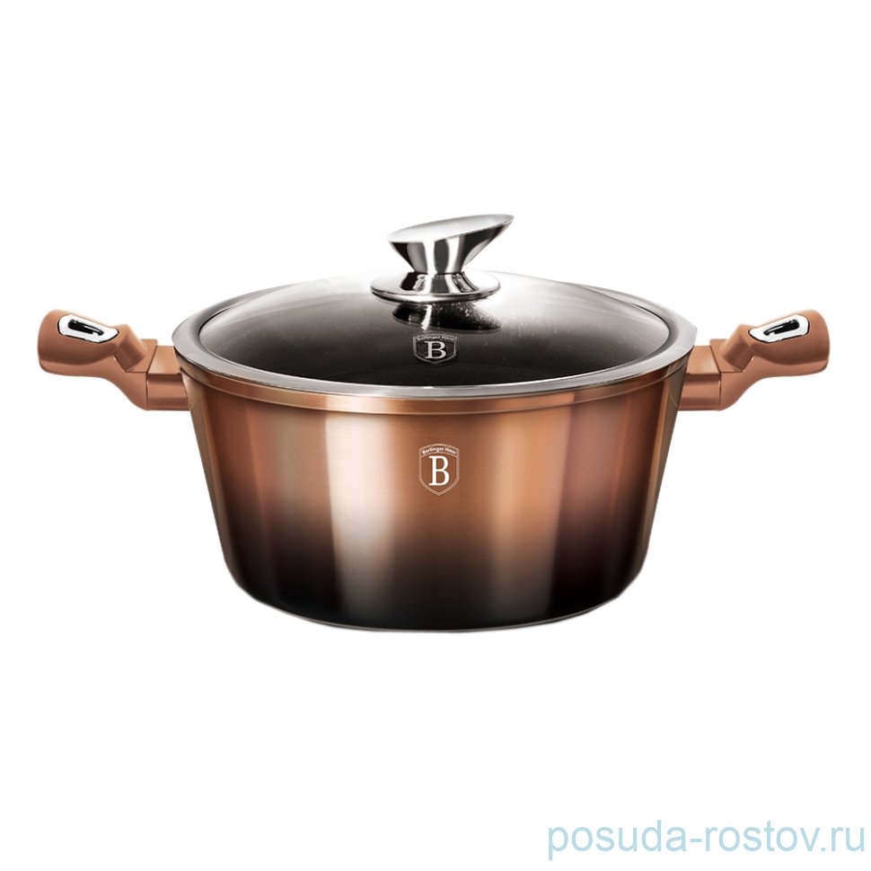 Кастрюля 20 см с крышкой  Berlinger Haus "Rosegold Noir Metallic Line" / 147720