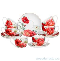 Набор чайных пар 300 мл 6 шт белые &quot;Маки&quot; / 289110