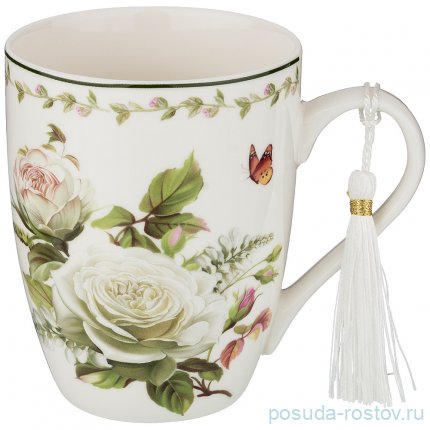 Кружка 330 мл &quot;белые розы и бабочки&quot; / 195462