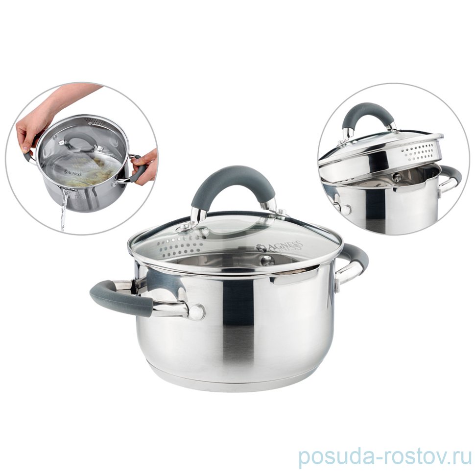 Кастрюля 16 x 9,5 см со стеклянной крышкой темно-серые ручки 1,5 л "profi home" / 273865