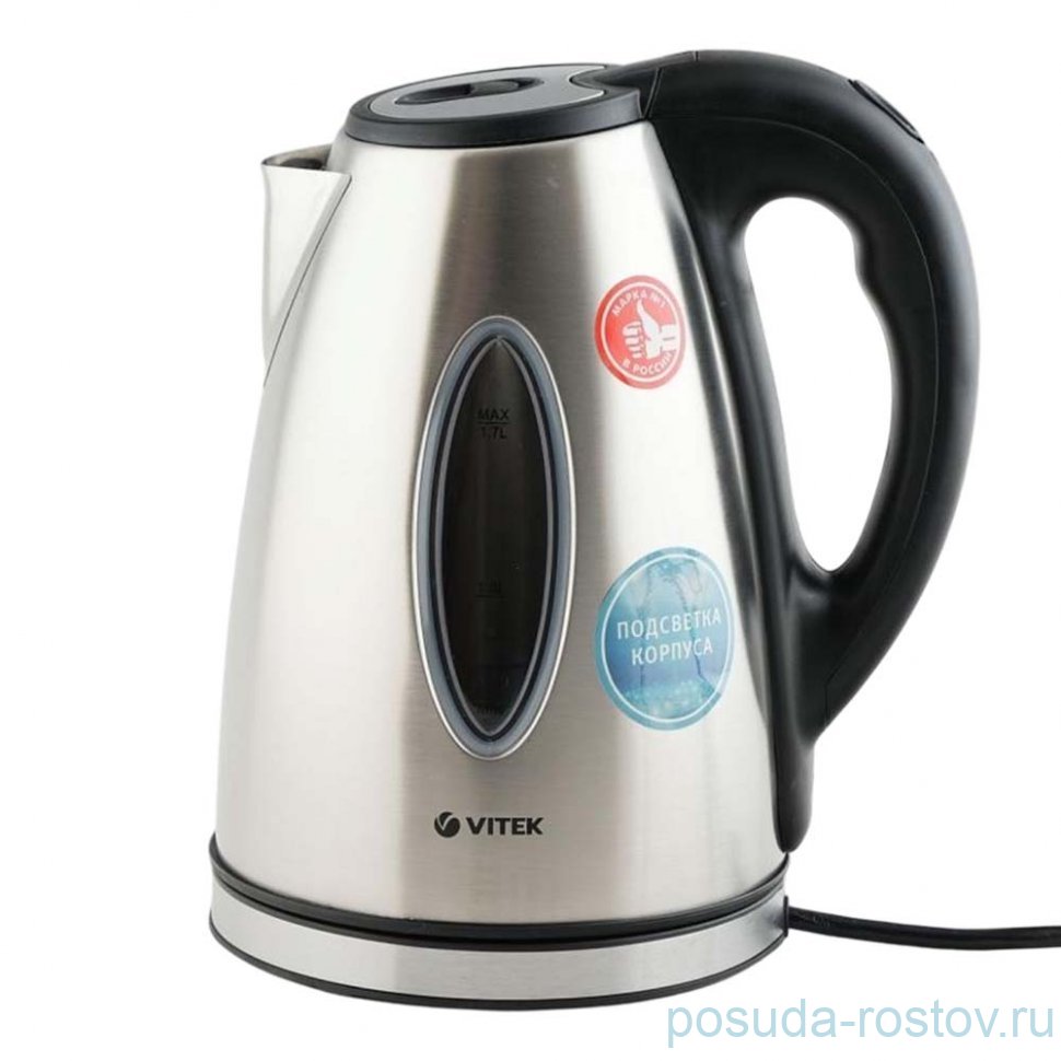 Чайник электрический 1,7 л с подсветкой стальной Vitek  / 344444