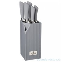 Набор кухонных ножей 6 предметов в пластиковой подставке серые / 328679