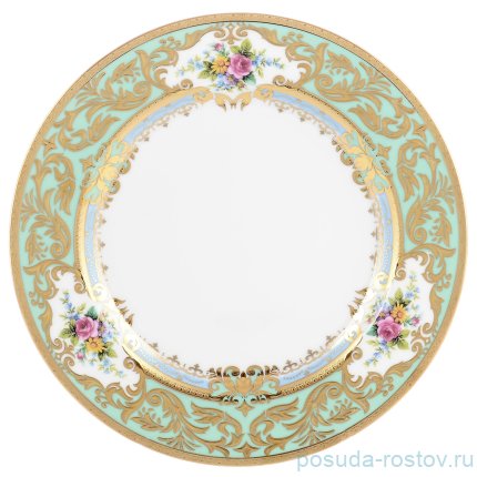 Блюдо 32 см круглое &quot;Опал /Цветы на нежно-бирюзовом /с золотом&quot; / 232764