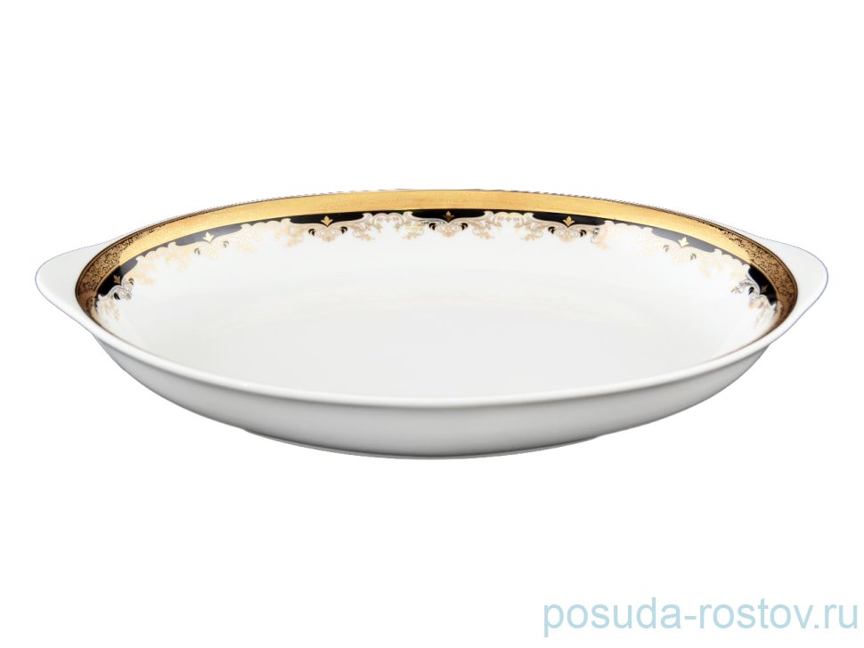 Блюдо 34 см овальное (глубокое) для хлеба "Кристина /Лилии на чёрном" / 056228