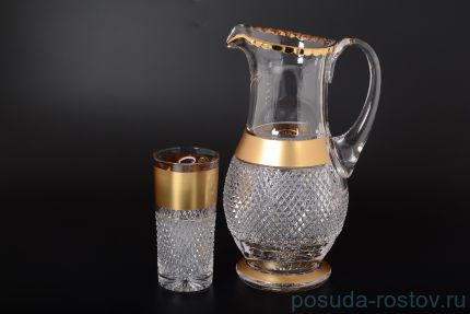 Набор для воды 7 предметов (кувшин 1,3 л + 6 стаканов) &quot;Max Crystal /Филиция /Хрусталь с золотом&quot; / 124849
