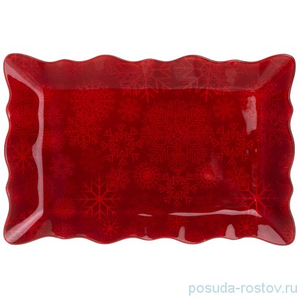 Блюдо 25 см прямоугольное красное &quot;Новогодний калейдоскоп /Снежинки&quot; / 268481