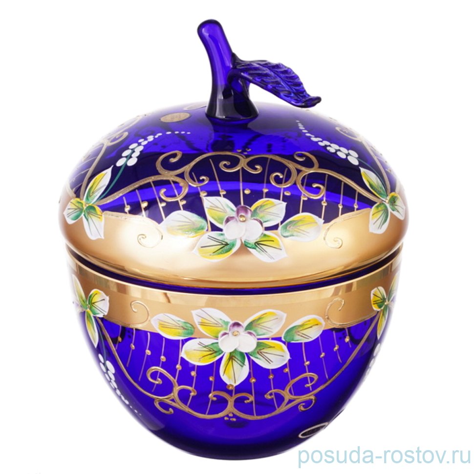 Вазочка 15,5 см с крышкой-яблоко "Лепка синяя" SC / 150766