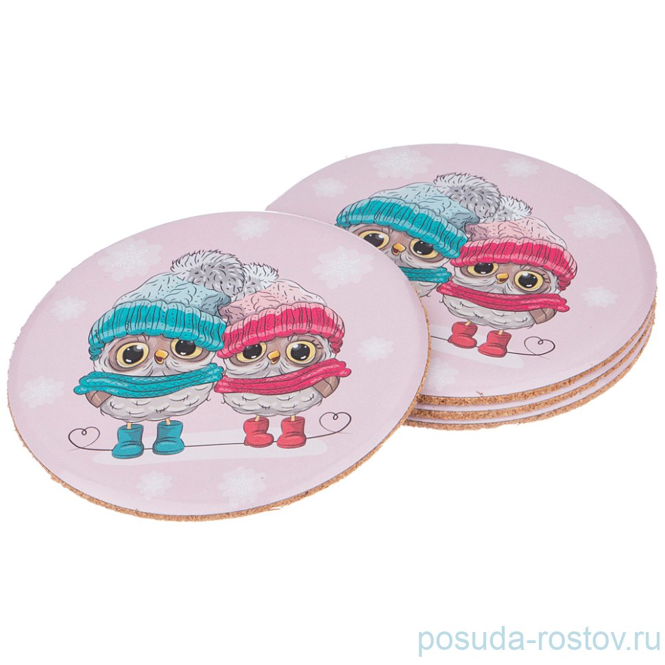 Набор подставок под кружки 9,5 см 4 шт "Милые совята" / 252399