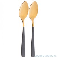 Столовые приборы 2 предмета Чайные ложки 14 см золото /тёмно-серые ручки / 296616